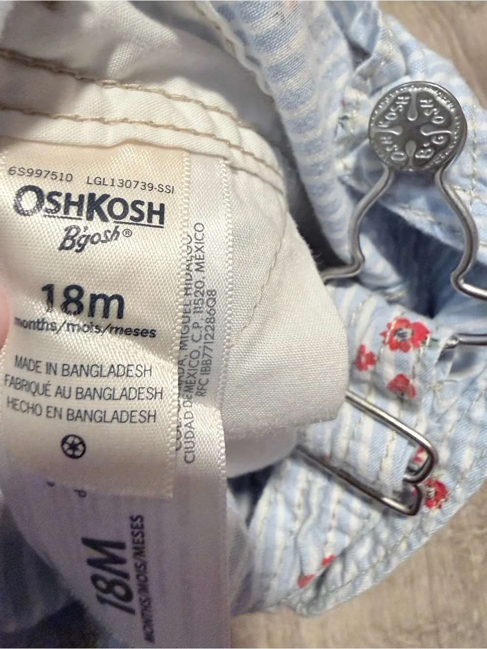 OshKosh B'gosh Blue Stripe & Pink Floral Kids Short Overalls